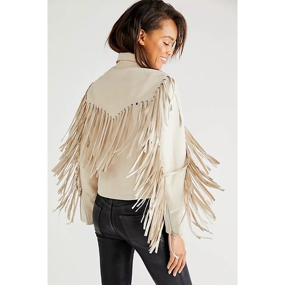 Understated Leather Mustang Jacket Marshmellow Leather Beige Fringe - Picture 5 of 13